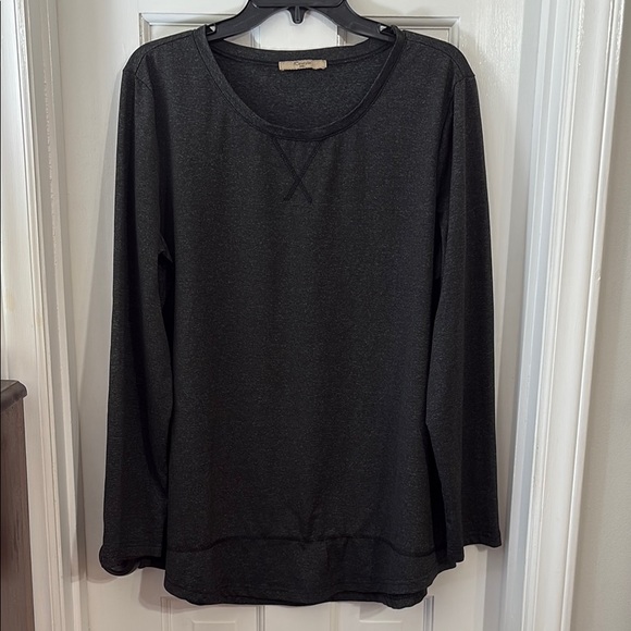 Cestyle Tops - Dark Grey Long Sleeve Relaxed Exercise Shirt - 2XL